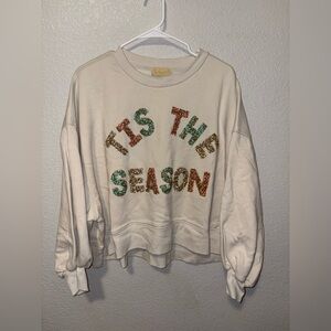 Judith March Cream Sweater with Festive Sequin Letters